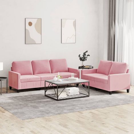 2-tlg. Sofagarnitur mit Kissen Rosa Samt vidaXL