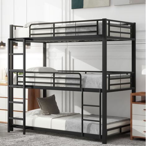 Cama litera triple ahorro espacio metal negro OKMYHOME (1/5)