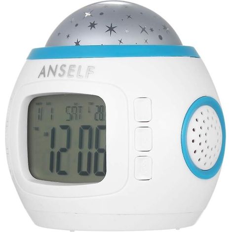 Réveil lumineux LED, veilleuse projecteur d'étoiles au plafond, veilleuse musicale avec affichage de la température et de la date (1/4)