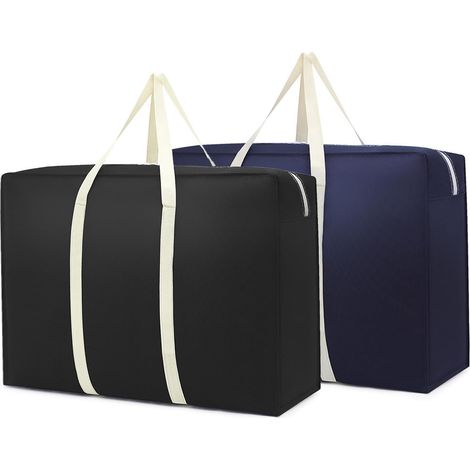 Bolsas de almacenamiento grandes y plegables para ropa (juego de 2) con correas tipo mochila y asas resistentes, transparentes (juego de 2) (1/4)