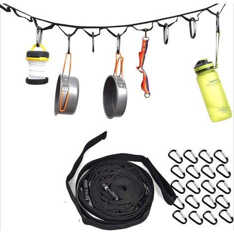 Corde de camping de 4,5 mètres avec 19 mousquetons, idéale pour le camping, la randonnée et comme accessoire de tente. (1/5)
