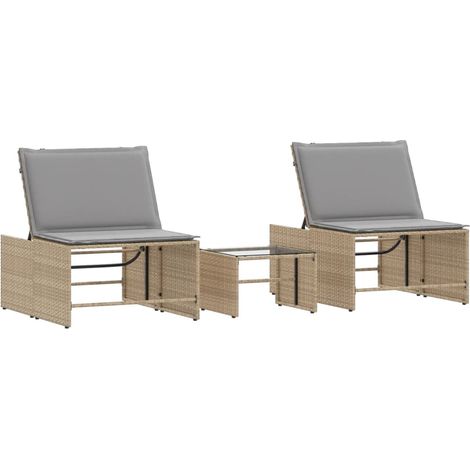 Tumbonas 2 piezas con mesa ratán sintético beige vidaXL