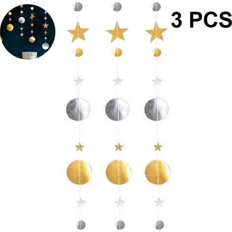 Guirlande Étoile Rond - Papier Métallisé Miroir Or Argent - Décoration Fête Anniversaire Mariage Ramadan - 3 Pièces de 4 m (1/5)
