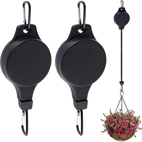 Ganci da giardino retrattili neri da 2 pezzi per appendere cesti di fiori e piante adatti ai giardinieri (1/5)