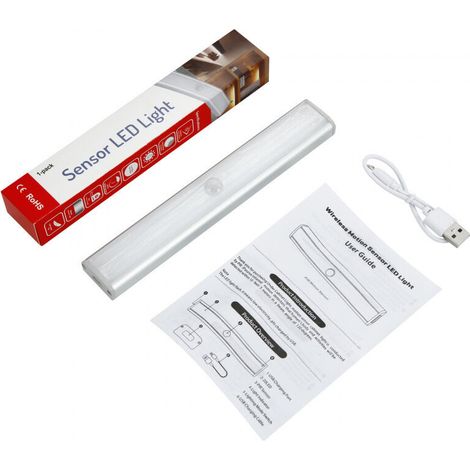 Wiederaufladbarer 800 mAh 20 LED Zweifarben-Infrarot-Lichtstreifen aus Aluminium mit Bewegungsmelder L0406 für Küchenschränke und als Nachtlicht. (1/4)