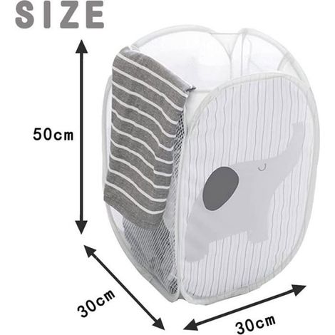 Panier de rangement pliable en maille respirant pour vêtements sales et jouets (éléphant gris 30x30x50 cm) (1/4)