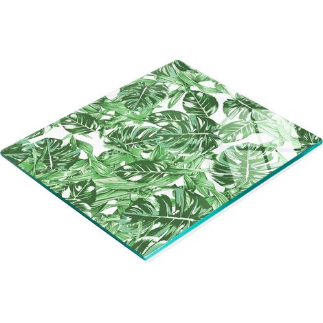 Tabla de cocina de vidrio templado con estampado decorativo de hojas, 60x52 cm. (1/5)