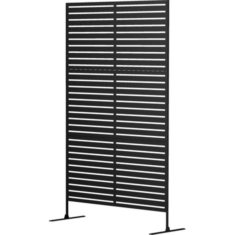 Paravent d'extérieur en métal, design à lattes, séparateur de pièce décoratif pour terrasse, jardin, balcon, noir (1/5)