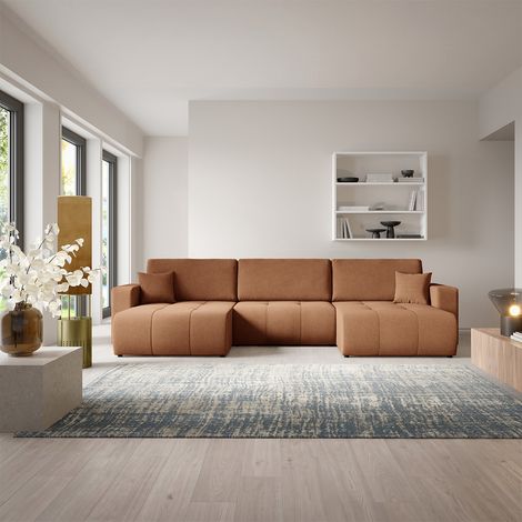 Canapé en U 5 places convertible avec coffre Giulia Terracotta (1/5)