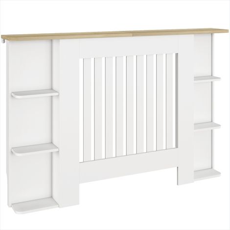 Cache-radiateur blanc avec étagères 124 x 19 x 83 cm MDF (1/5)