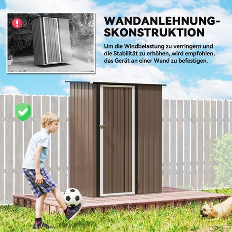 Abri de jardin 1,07 m², toit en pente, 142 x 84 x 189 cm, remise métallique avec porte verrouillable, cabanon en acier brun (1/5)