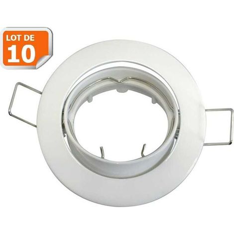 Lot de 10 supports encastrable aluminium orientable blanc Dia 81mm (1/5)