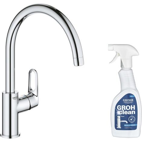 Grohe – Mitigeur de cuisine monocommande haut avec bec pivotant 360° – Finition chromée durable – Inclus nettoyant GrohClean 500ml (1/5)