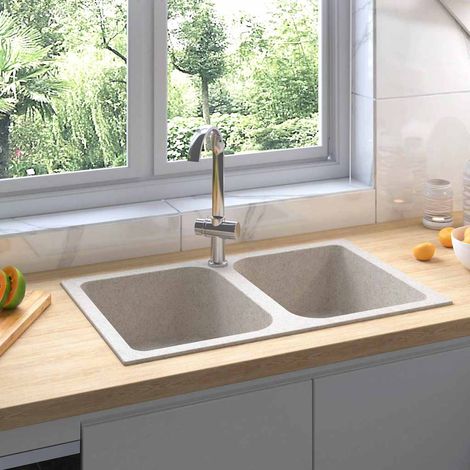 Lavello da cucina Beige 76 x 48 x 30 cm Quarzo e Resina vidaXL (1/5)