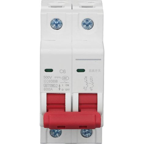 Disjoncteur miniature DC 6A 500V, capacité de rupture 6000A, pour systèmes solaires photovoltaïques et applications électriques. (1/5)