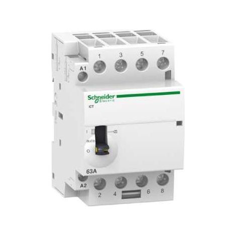 Schneider Electric – Contacteur à commande manuelle 63A 4NO 240VCA 50Hz – Pour chauffe-eau – Installation sur rail DIN – Durée de vie électrique 200 000 cycles - A9C21864 (1/2)