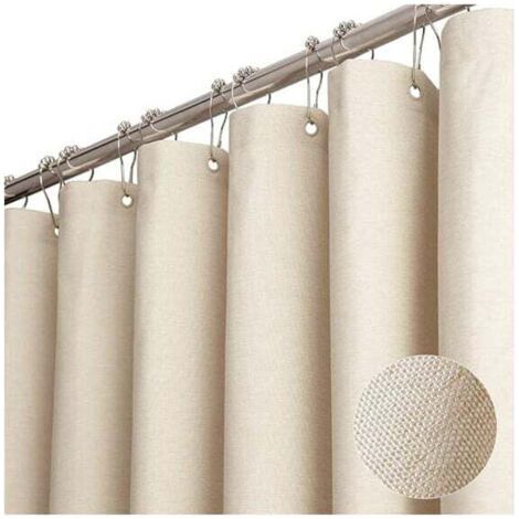 Rideau de douche en polyester 72' x 84' – Texture lin résistante – 12 crochets inclus – Densité 230 g/m² – Anti-humidité et infroissable (1/5)
