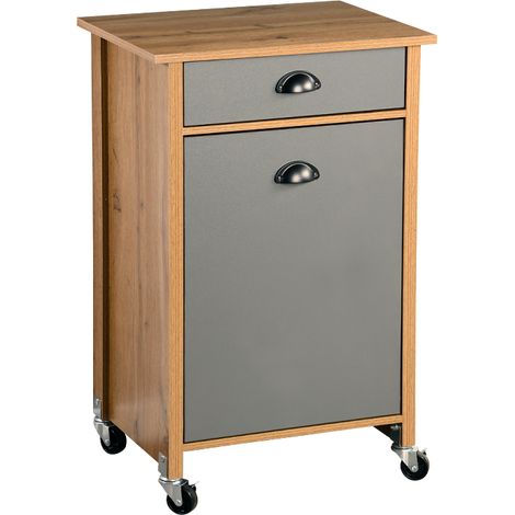 Ac-Deco – Desserte de cuisine en bois aggloméré – H 79 cm – 2 poubelles amovibles – 4 roulettes pivotantes – Tiroir pour ustensiles (1/5)