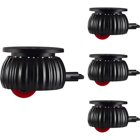 Lot de 4 roulettes pour meubles avec frein, roues rouges silencieuses, protection des sols et réduction du bruit, universelles pour armoires/bureaux (1/5)