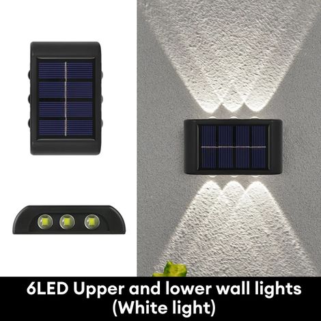 Lampe solaire d'extérieur étanche (6 LED blanches) - Éclairage LED vers le haut et vers le bas - Compatible avec clôtures, porches, balcons et jardins. (1/5)