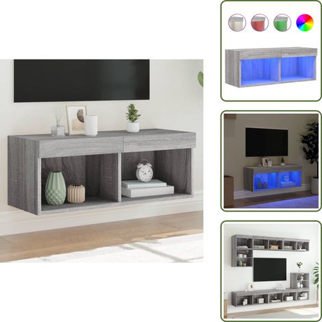 The Living Store TV-Schrank mit LED-Leuchten Grau Sonoma 80x30x30 cm - LED-Leuchten (1/5)