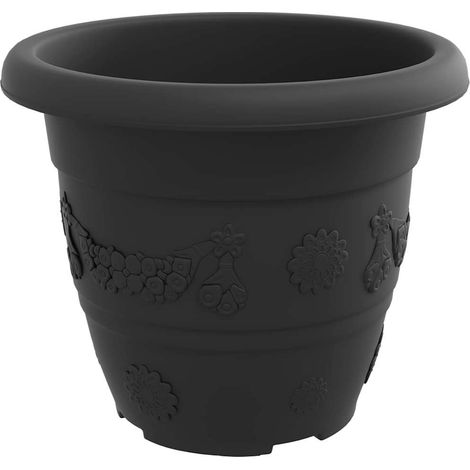 Juego de 24 macetas redondas modernas para interior/exterior 26 x 21,5 cm plástico negro 020059332 (1/5)