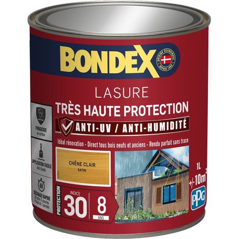 Bondex – Lasure très haute protection 1L – Chêne clair – Anti-UV – Microporeux – Application facile sans trace – Protection 8 ans