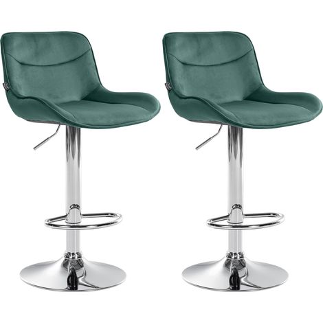 Lot de 2 tabourets de bar pivotant forme ergonomique surpiqûres décoratives en velours vert cadre en métal chromé 100006601 (1/5)