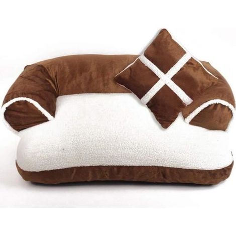 (Brun)Coussin avec Oreiller pour Chien Chat Canapé-lit Couchage Amovible Lit Matelas Panier Corbeille Déhoussable pour Chien 60 x 40cm Brun (1/2)