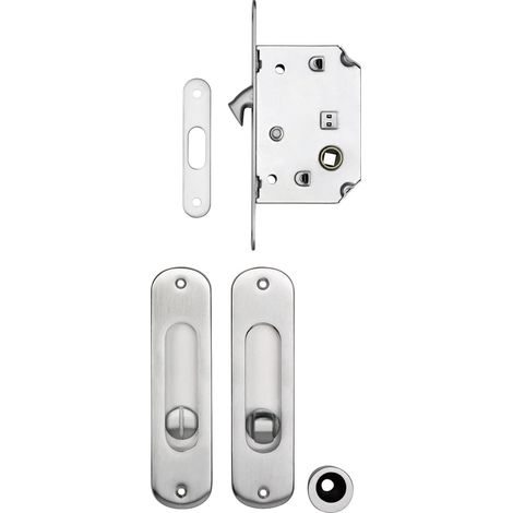 Kit de ferrure pour porte coulissante – Serrure et poignée – galvanisée: 50 mm – Laiton Chromé Mat Argenté mat (1/5)
