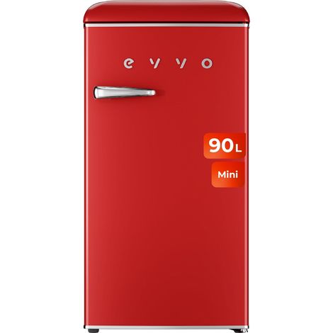 EVVO Frigorífico Mini F26 Retro Rojo, 95 litros, diseño vintage, bajo consumo, silencioso