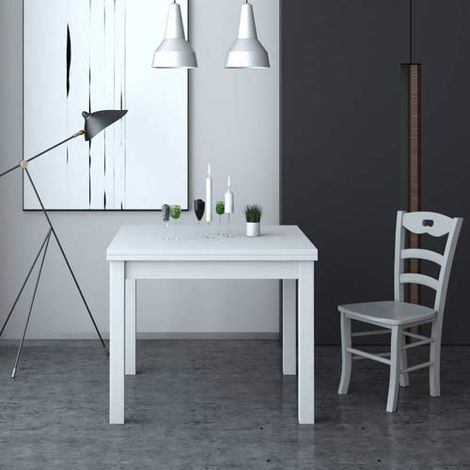 Tavolo pranzo Bianco Frassinato apribile libro in legno nobilitato cm 90x90-180 (1/6)