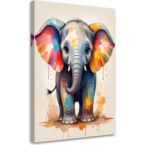 Toile Imprimée, Éléphant coloré bébé éléphant animaux de safari,30x45 (1/4)