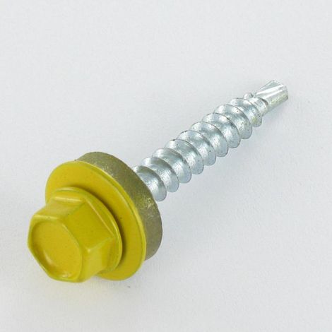 Vis autoperceuse Tête hexagonale TH 4.8X35 Rondelle d'étanchéite EPDM Acier zingué RAL1032 jaune genet-1 pièce