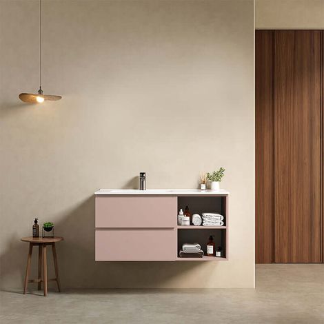 Mobile bagno sospeso 100 cm Rosa Retro Lavabo a Sinistra in Ceramica Senza Specchio - Fiji Paint Plus (1/4)