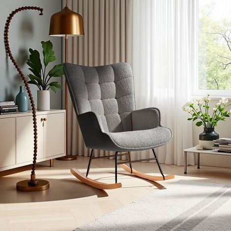 Poltrona a Dondolo - Velluto Grigio Perla - Struttura in Legno 150kg - Comfort Ergonomico - Design Contemporaneo