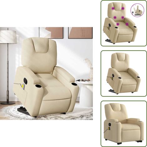 Silla para personas mayores - vidaXL Silla de masaje reclinable de pie de tela color crema - Masaje de vibración