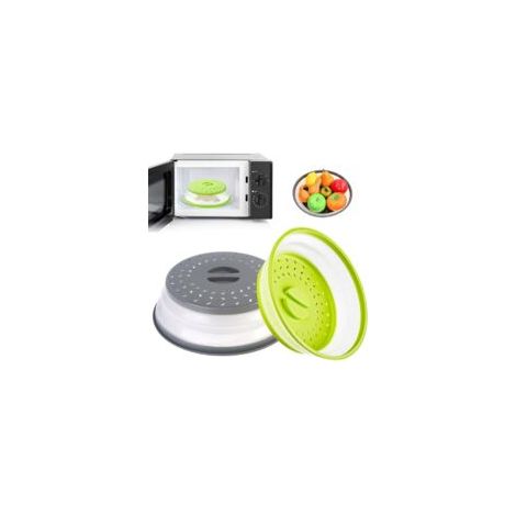 Set di 2 coperture per microonde, copertura pieghevole, cupola per microonde, protezione per microonde, per riscaldare il cibo, scolare frutta e verdura (verde + grigio) - Crezuo (1/4)
