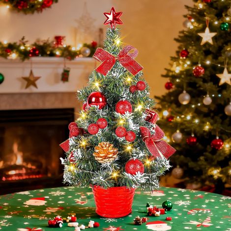 Sapin de Noël Lumineux 45cm avec Décorations Rouges et Guirlande LED Intégrée - Petit Sapin Artificiel Pré-Décoré pour Table, Bureau, Maison - Idée Cadeau de Noël Prêt à Utiliser avec Piles (1/5)