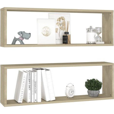 Étagères cube murales 2 pcs Chêne sonoma 80x15x26,5 Bako (1/5)