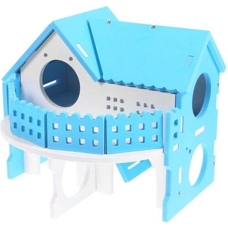 Maison pour hamster, petite cachette écologique bleue et blanche, idéale pour les hamsters et les petits animaux de compagnie. Aire de jeux et abri confortable pour dormir. Design spacieux. (1/4)