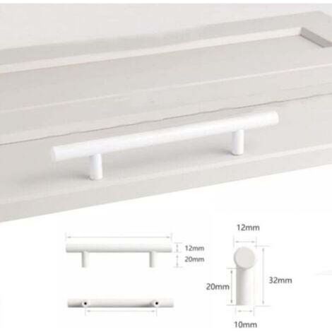 Lot de 4 Entraxe 96mm Poignee Meuble Blanc,Ø12mm Poignée de Meuble Boutons de portes Cuisine Blanc T Poignées Placard Tiroir (1/4)
