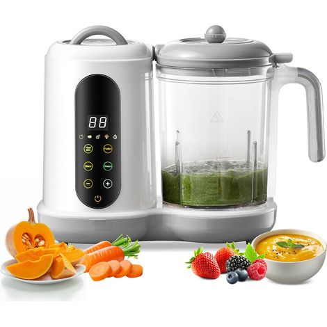 2-in-1 Electric Baby Food Processor, 400ml Automatic Mixer Steamer with Touch Screen, 304 Stainless Steel Baby Blender BPA Free for Small Pots Homemade and Food Diversification (B) (1/5)