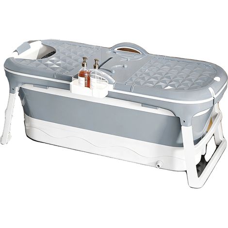 Vasca da bagno pieghevole, design salvaspazio, supporto ergonomico, grigio (1/2)