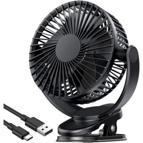 BUNTHAUS AIMOONSA Ventilateur USB, Ventilateur Portable Rechargeable, 3 vitesses Ventilateur à pince, Ventilateur de Bureau de 5000 mAh, Rotation à 360°, pour le camping, le tapis roulant et la voitur (1/5)