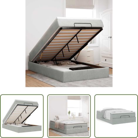 Matratze - Ottoman-Bett mit Matratze Hellgrau 120x200 cm Samt (1/5)