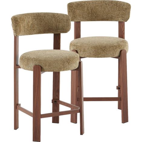 Tabouret de bar en tissu vert et métal effet bois Manon (lot de 2) (1/5)
