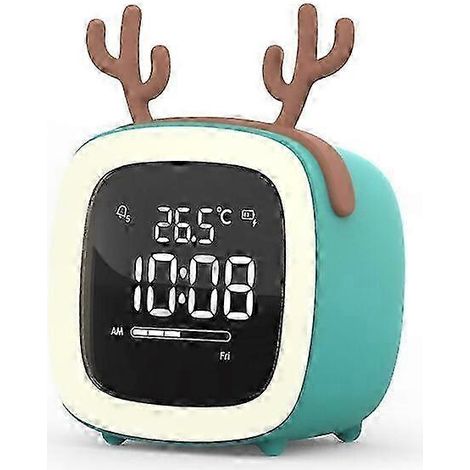 Réveil Silencieux Lumineux Mignon Cerf Bleu pour Enfants et Étudiants, Horloge de Chevet Décorative avec Éclairage Doux, Cadeau Idéal pour Chambre (1/4)