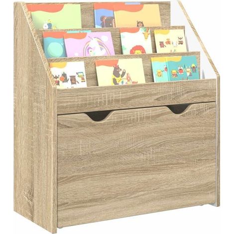 Bibliothèque Enfant en Bois Massif Chêne, Étagère de Rangement 60 x 29,5 x 69 cm pour Chambre d'Enfant, Meuble de Jeu Robuste et Stable (1/5)