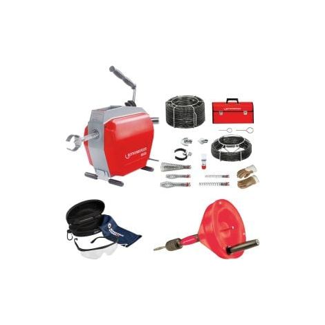 ROTHENBERGER  R600  + juego  de  espirales/herramientas  + ROSPI  8  H+E  Plus  desatascador  manual  y  eléctrico,  7,5m  +  gafas  de  protección  -  19173-72095-Set (1/5)